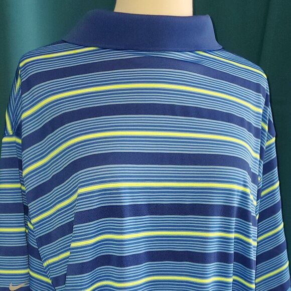 Nike Golf Dri-FIT Tour Performance Striped Polo Shirt Blue Neon Yellow XXL - Picture 5 of 7